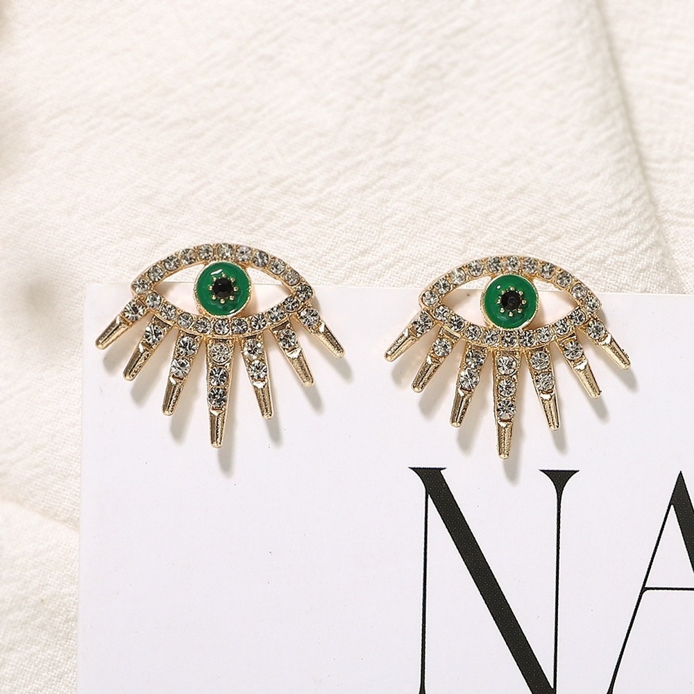 2/$20! Gold Crystal Pave Evil Eye Stud Earrings - Picture 3 of 14